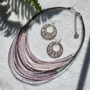 ERICA LYONS Lilac Beaded Wire Necklace and Dangle Earrings Set / Pierced